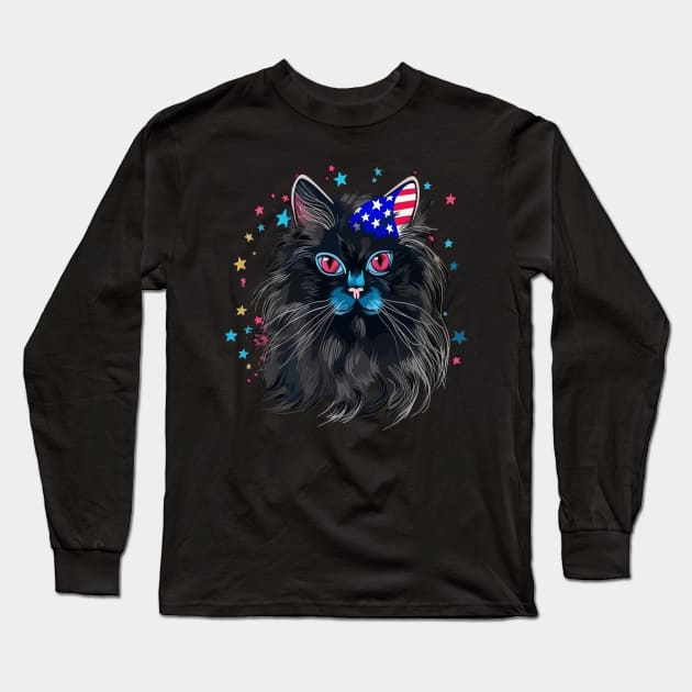 Patriotic Persian Cat Long Sleeve T-Shirt by JH Mart